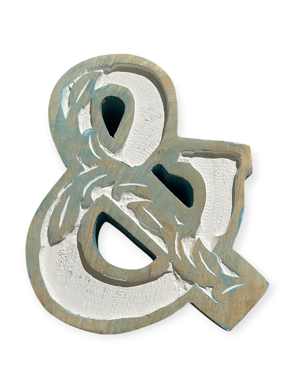 Rustic White and Teal Ampersand “&” Wood Decor